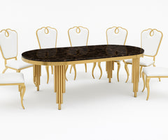 9113 7-Piece Black Marble & Gold Dining Set
