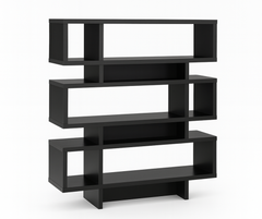 Open-Concept Multi-Tier Bookshelf – Black Finish